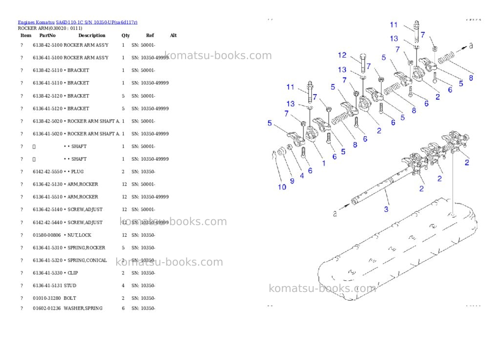 Komatsu sa6d110-1c s/n 10350-up Parts catalog cover