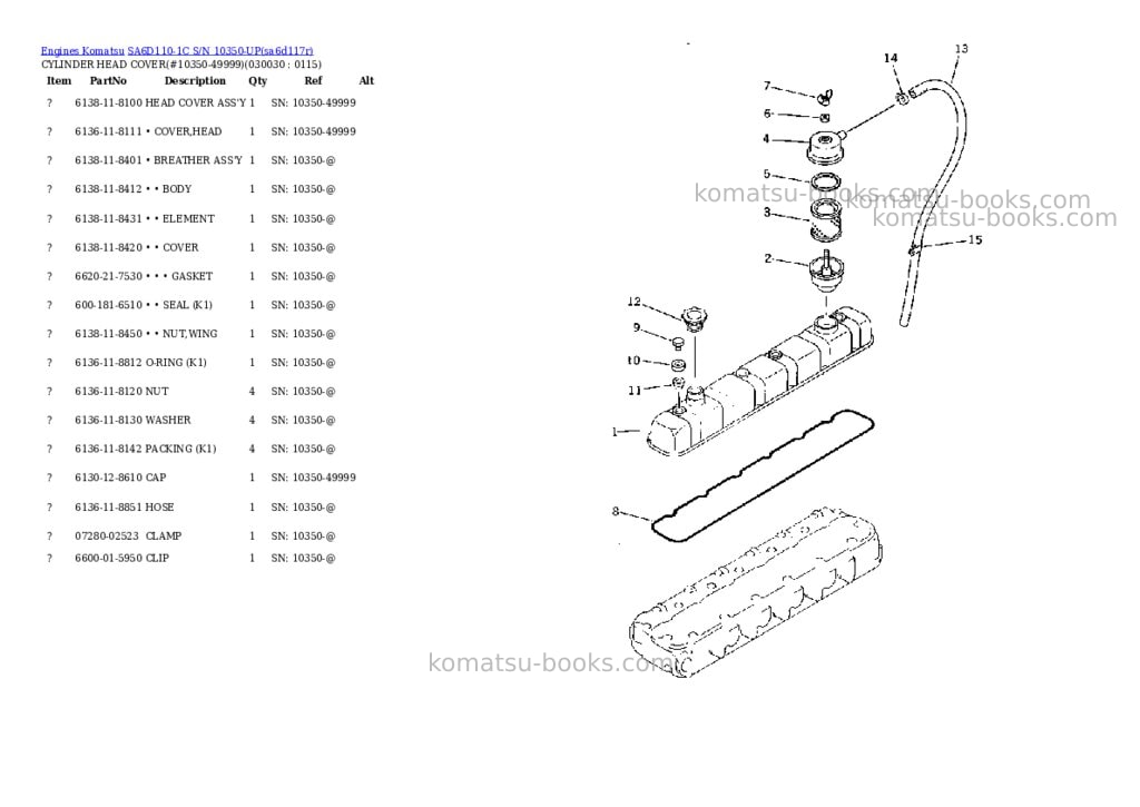 Komatsu sa6d110-1c s/n 10350-up Parts catalog cover Page 2