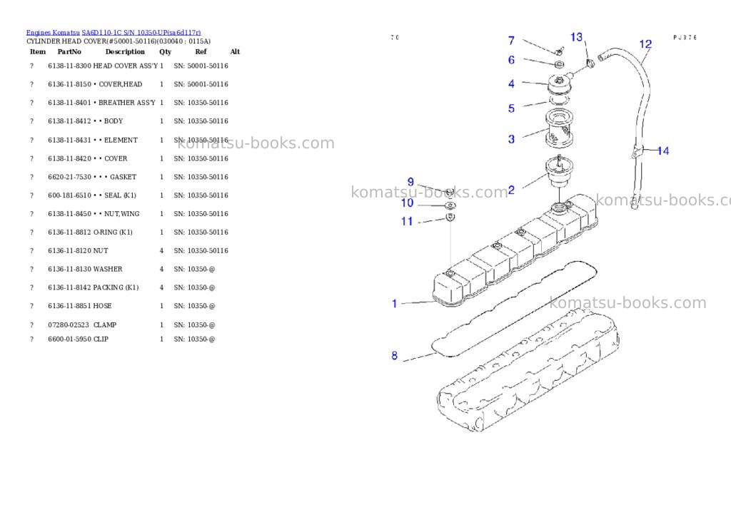 Komatsu sa6d110-1c s/n 10350-up Parts catalog cover Page 3