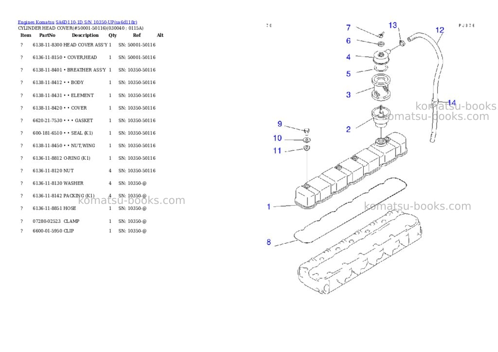 Komatsu sa6d110-1d s/n 10350-up Parts catalog cover Page 3 Komatsu sa6d110-1d s/n 10350-up Parts catalog cover Page 3