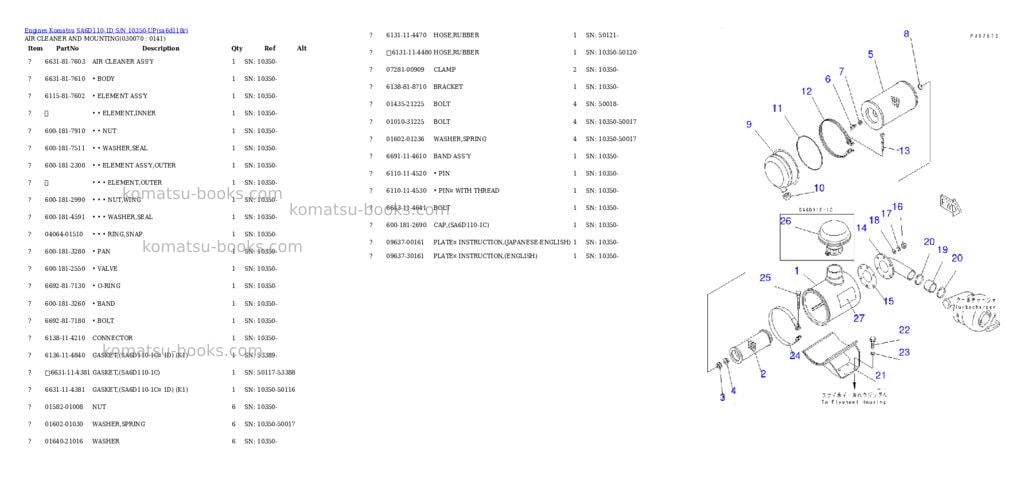 Komatsu sa6d110-1d s/n 10350-up Parts catalog cover Page 6 Komatsu sa6d110-1d s/n 10350-up Parts catalog cover Page 6