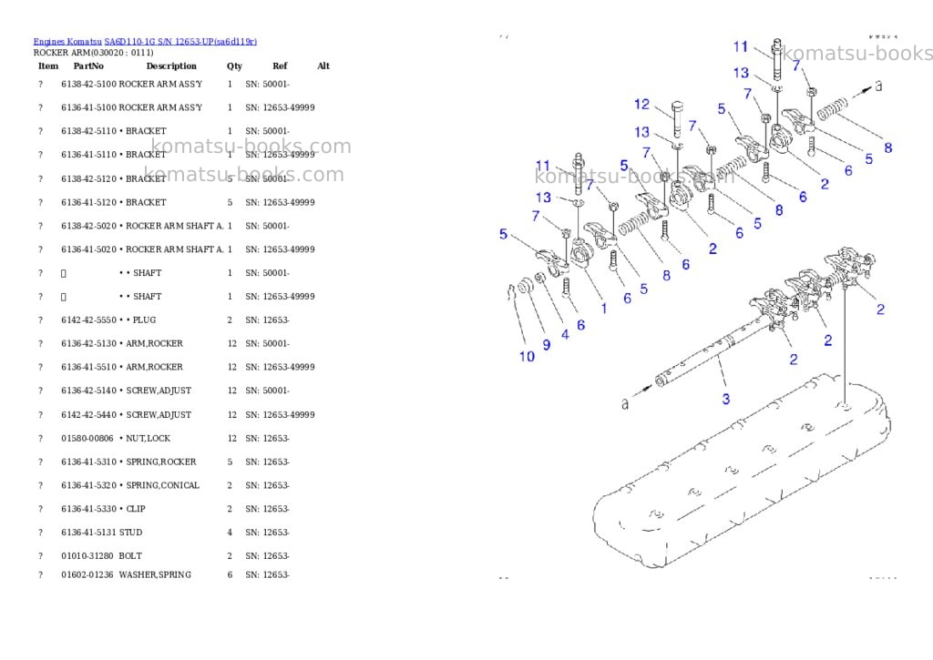 Komatsu SA6D110-1G S/N 12653-UP Parts catalog cover