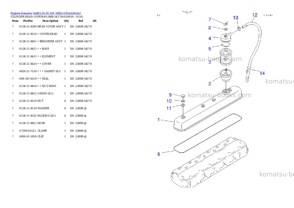 Komatsu SA6D110-1N S/N 50001-UP Parts catalog cover Page 2 Komatsu SA6D110-1N S/N 50001-UP Parts catalog cover Page 2