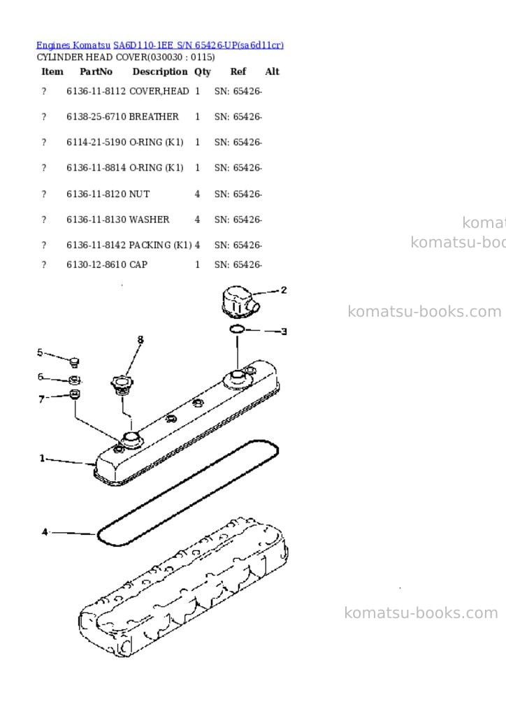 Komatsu sa6d110-1ee s/n 65426-up Parts catalog cover Page 2