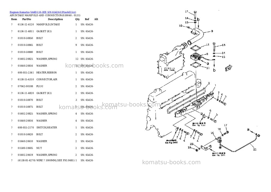 Komatsu sa6d110-1ee s/n 65426-up Parts catalog cover Page 3