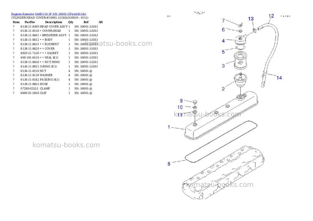 Komatsu SA6D110-1F S/N 50001-UP Parts catalog cover Page 2 Komatsu SA6D110-1F S/N 50001-UP Parts catalog cover Page 2