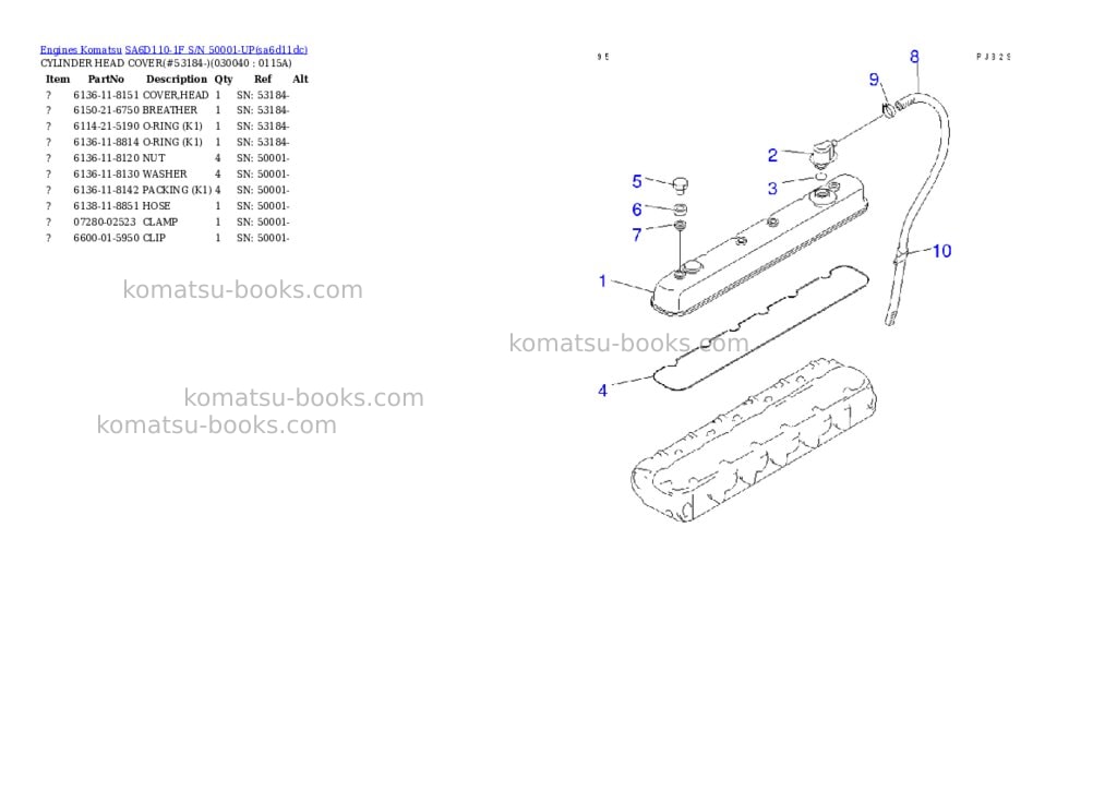 Komatsu SA6D110-1F S/N 50001-UP Parts catalog cover Page 3 Komatsu SA6D110-1F S/N 50001-UP Parts catalog cover Page 3