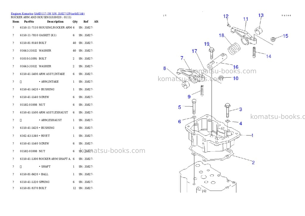 Komatsu sa6d117-1w s/n 35827-up Parts catalog cover Komatsu sa6d117-1w s/n 35827-up Parts catalog cover
