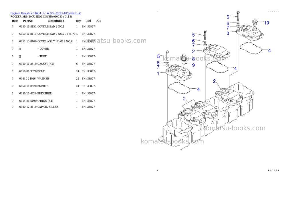 Komatsu sa6d117-1w s/n 35827-up Parts catalog cover Page 2 Komatsu sa6d117-1w s/n 35827-up Parts catalog cover Page 2