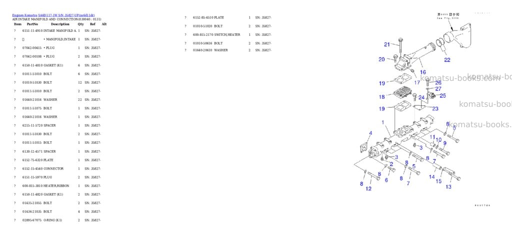 Komatsu sa6d117-1w s/n 35827-up Parts catalog cover Page 3 Komatsu sa6d117-1w s/n 35827-up Parts catalog cover Page 3