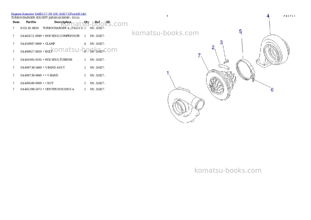 Komatsu sa6d117-1w s/n 35827-up Parts catalog cover Page 7 Komatsu sa6d117-1w s/n 35827-up Parts catalog cover Page 7