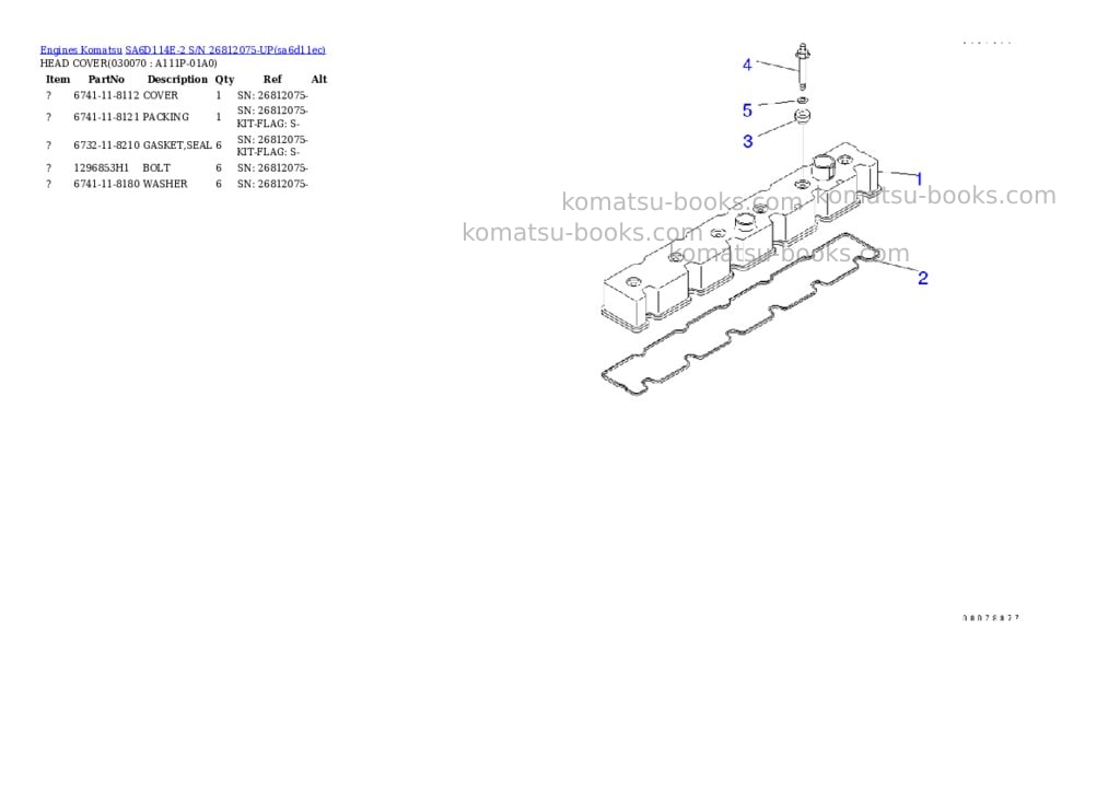 Komatsu sa6d114e-2 s/n 26812075-up Parts catalog cover Page 6 Komatsu sa6d114e-2 s/n 26812075-up Parts catalog cover Page 6