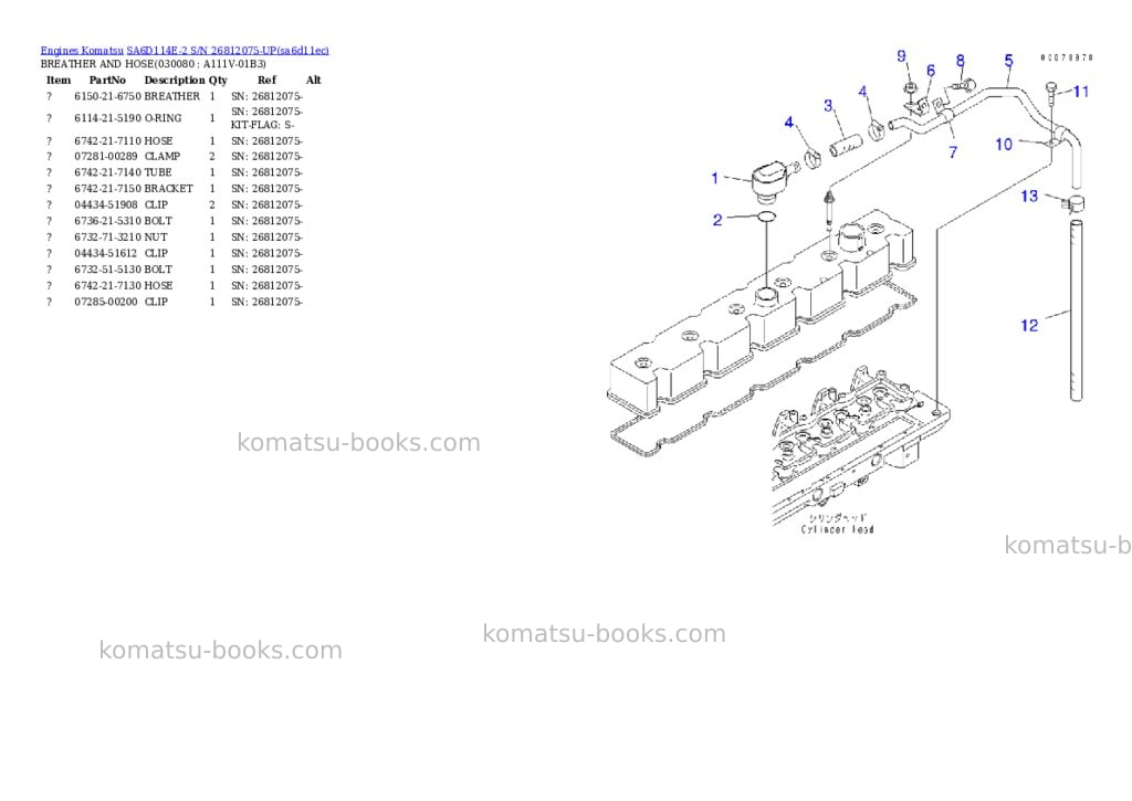 Komatsu sa6d114e-2 s/n 26812075-up Parts catalog cover Page 7 Komatsu sa6d114e-2 s/n 26812075-up Parts catalog cover Page 7