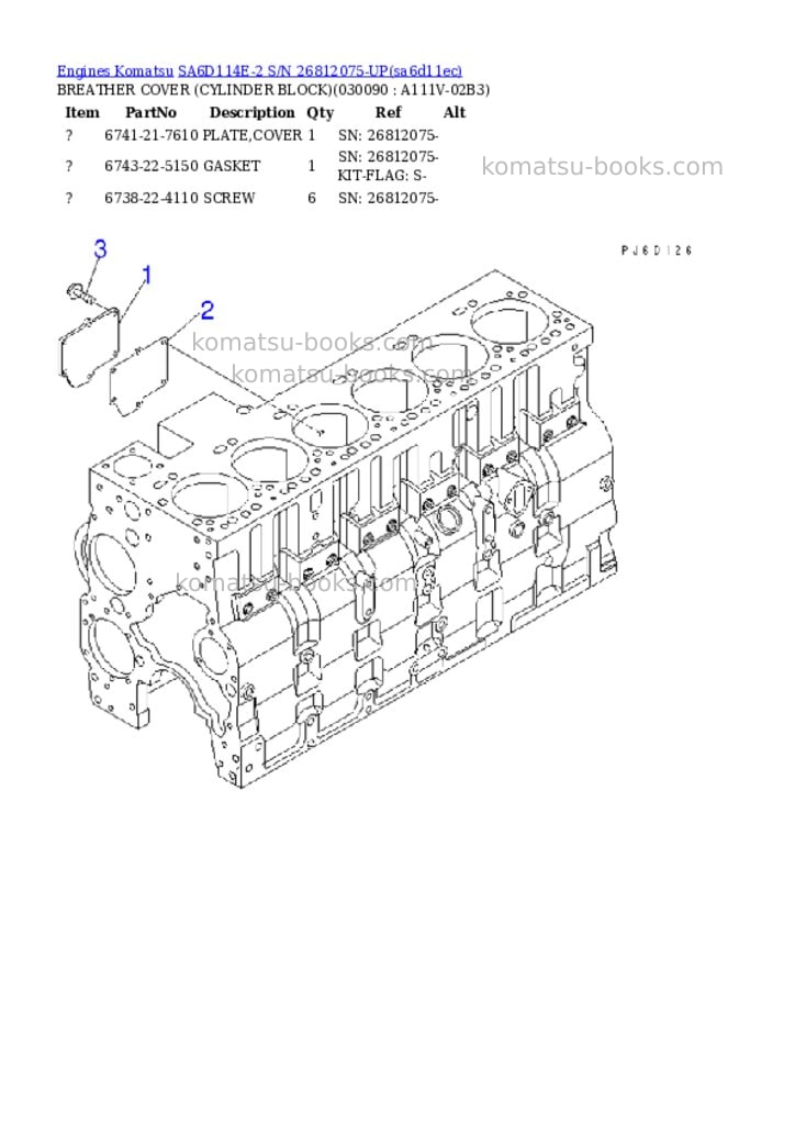 Komatsu sa6d114e-2 s/n 26812075-up Parts catalog cover Page 8 Komatsu sa6d114e-2 s/n 26812075-up Parts catalog cover Page 8