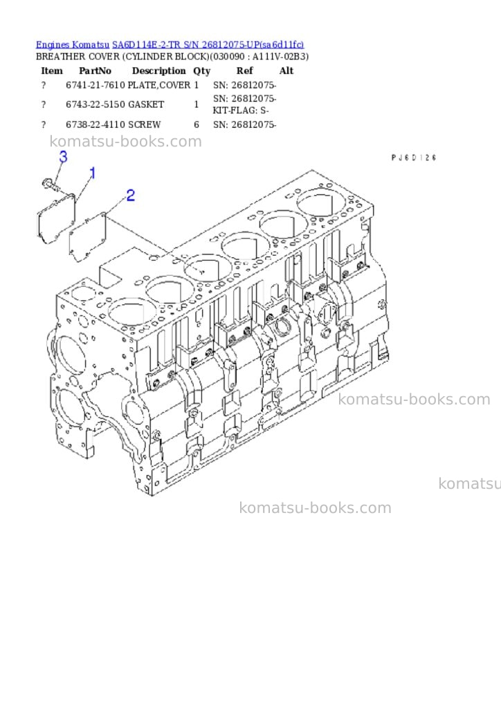 Komatsu sa6d114e-2-tr s/n 26812075-up Parts catalog cover Page 8
