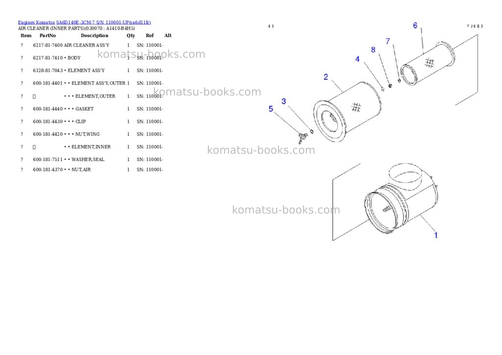 Komatsu sa6d140e-3cm-7 s/n 110001-up Parts catalog cover Page 6