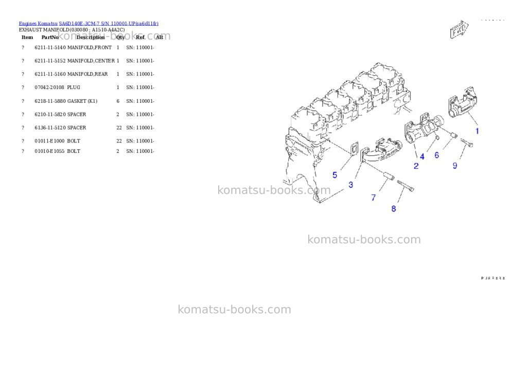 Komatsu sa6d140e-3cm-7 s/n 110001-up Parts catalog cover Page 7