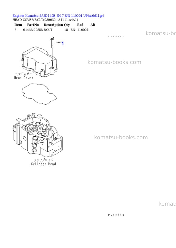 Komatsu SA6D140E-3H-7 S/N 110001-UP Parts catalog cover Page 2 Komatsu SA6D140E-3H-7 S/N 110001-UP Parts catalog cover Page 2
