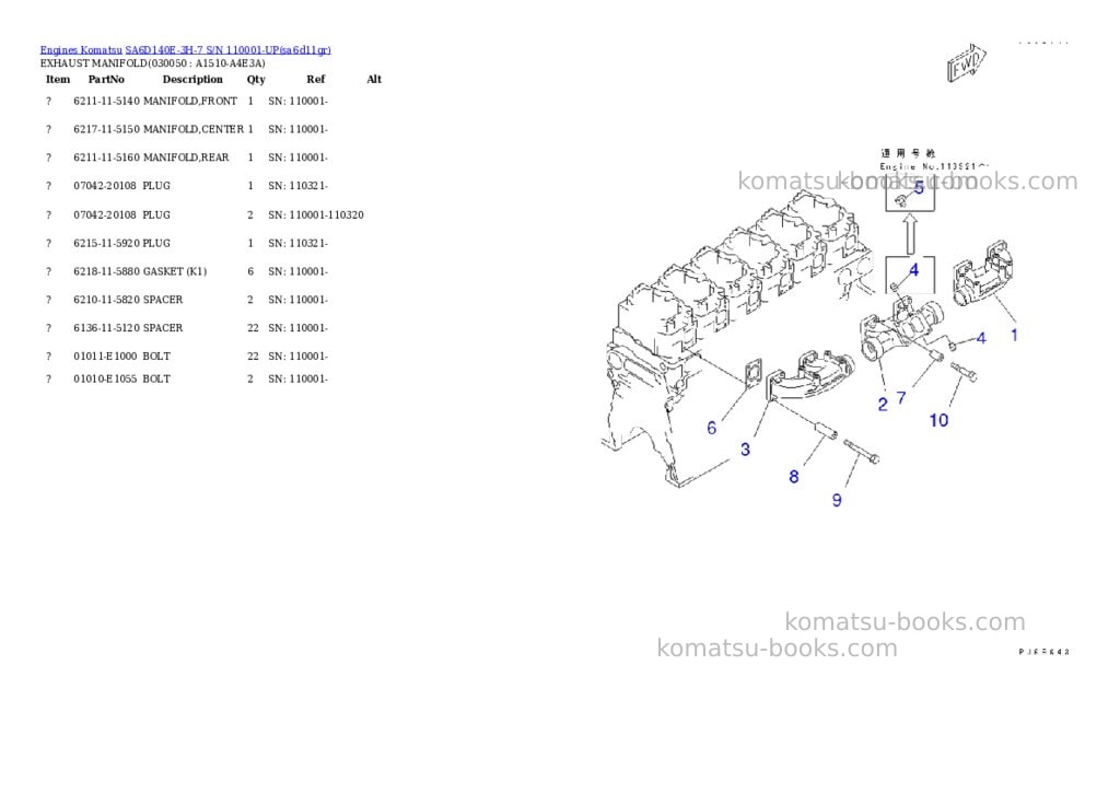Komatsu SA6D140E-3H-7 S/N 110001-UP Parts catalog cover Page 4 Komatsu SA6D140E-3H-7 S/N 110001-UP Parts catalog cover Page 4