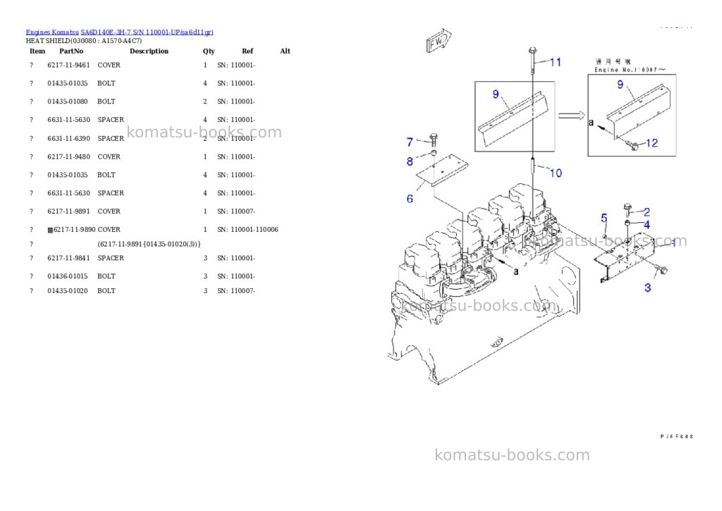 Komatsu SA6D140E-3H-7 S/N 110001-UP Parts catalog cover Page 7 Komatsu SA6D140E-3H-7 S/N 110001-UP Parts catalog cover Page 7