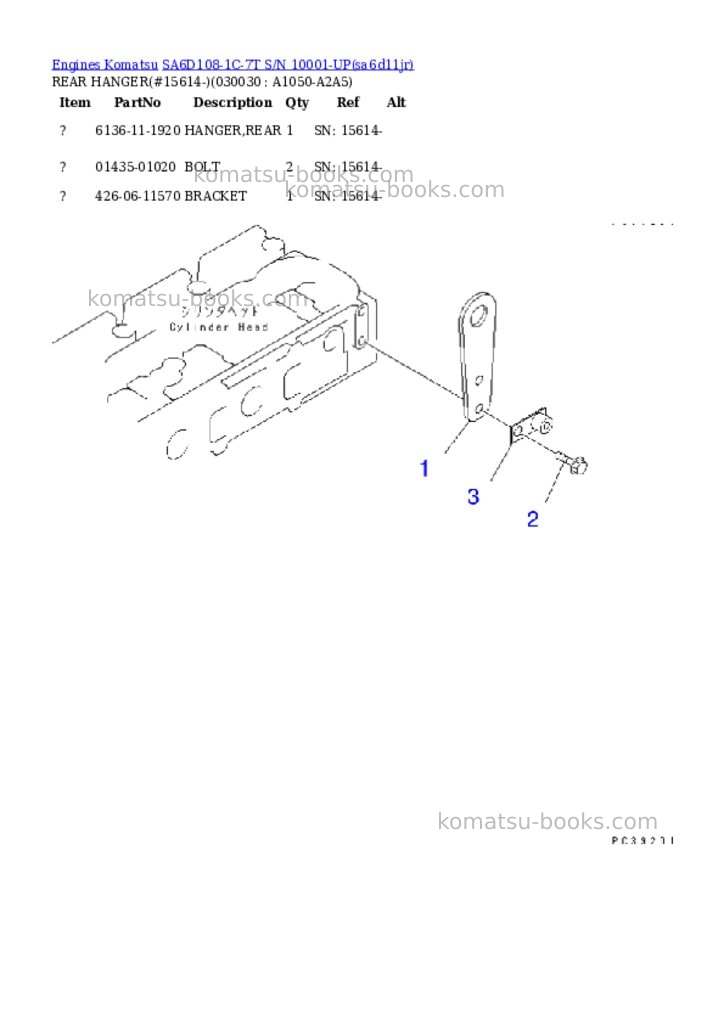 Komatsu sa6d108-1c-7t s/n 10001-up Parts catalog cover Page 2