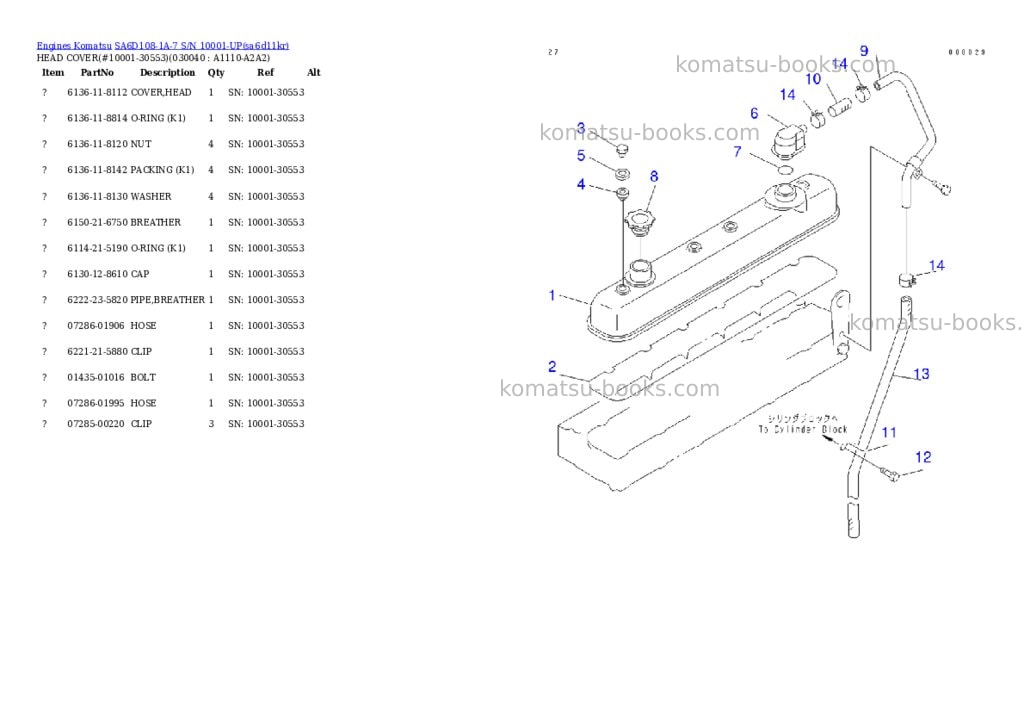 Komatsu SA6D108-1A-7 S/N 10001-UP Parts catalog cover Page 3 Komatsu SA6D108-1A-7 S/N 10001-UP Parts catalog cover Page 3