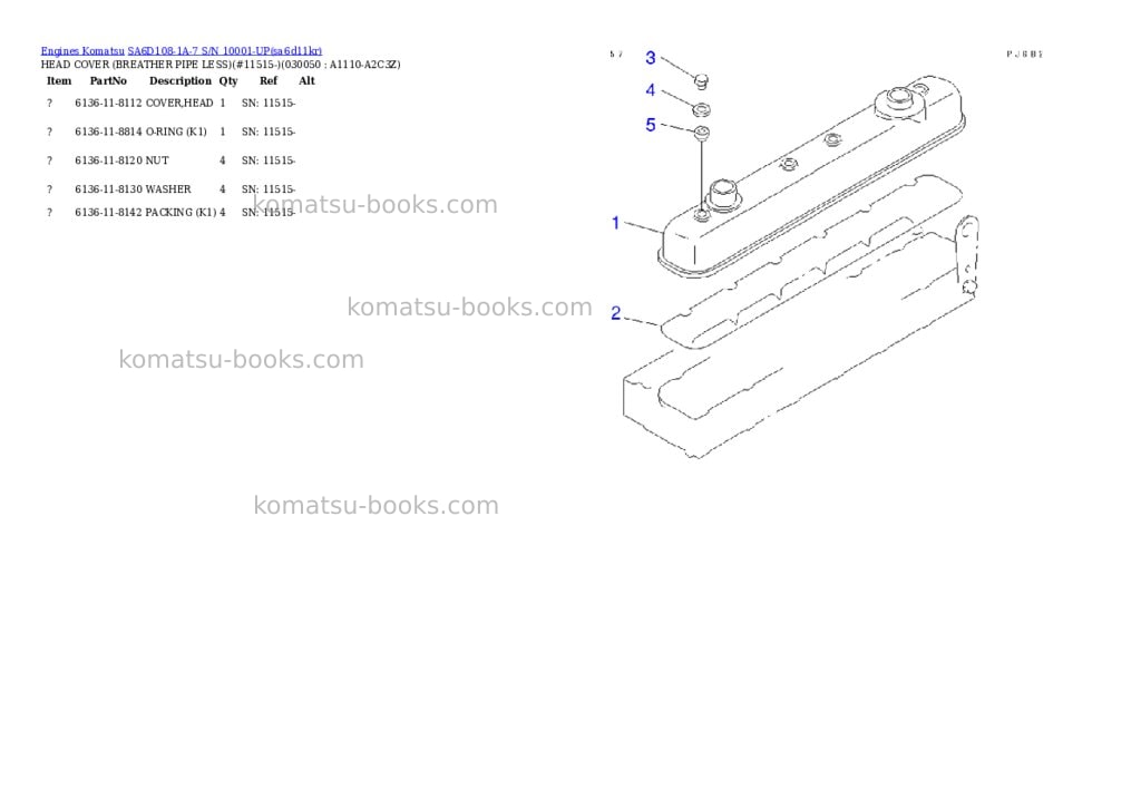 Komatsu SA6D108-1A-7 S/N 10001-UP Parts catalog cover Page 4 Komatsu SA6D108-1A-7 S/N 10001-UP Parts catalog cover Page 4