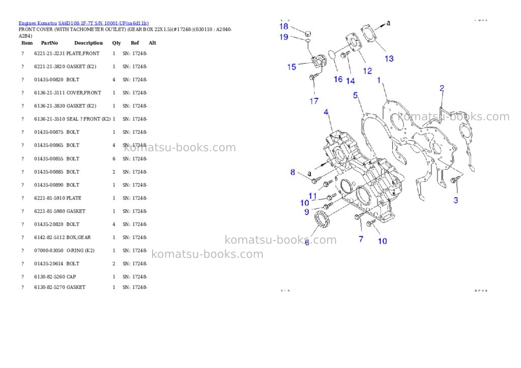 Komatsu sa6d108-1f-7t s/n 10001-up Parts catalog cover Page 10 Komatsu sa6d108-1f-7t s/n 10001-up Parts catalog cover Page 10