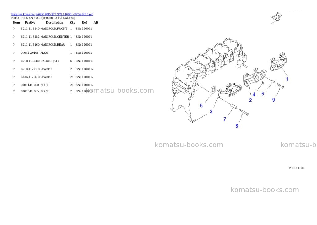 Komatsu SA6D140E-3J-7 S/N 110001-UP Parts catalog cover Page 6