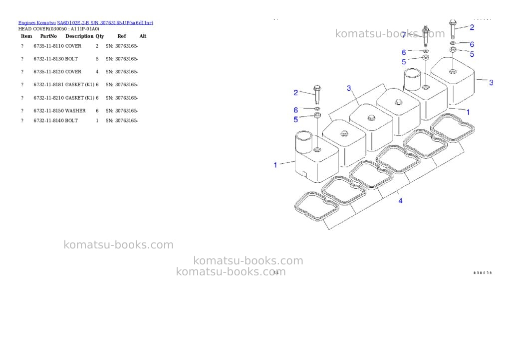 Komatsu SA6D102E-2-B S/N 30763165-UP Parts catalog cover Page 4 Komatsu SA6D102E-2-B S/N 30763165-UP Parts catalog cover Page 4
