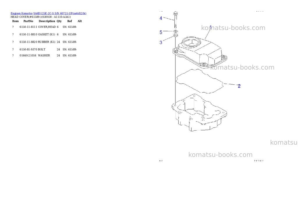 Komatsu sa6d125e-2c-s s/n 60721-up Parts catalog cover Komatsu sa6d125e-2c-s s/n 60721-up Parts catalog cover
