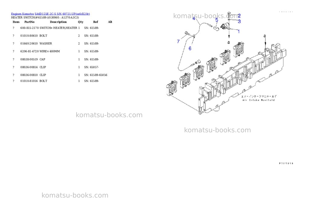 Komatsu sa6d125e-2c-s s/n 60721-up Parts catalog cover Page 4 Komatsu sa6d125e-2c-s s/n 60721-up Parts catalog cover Page 4