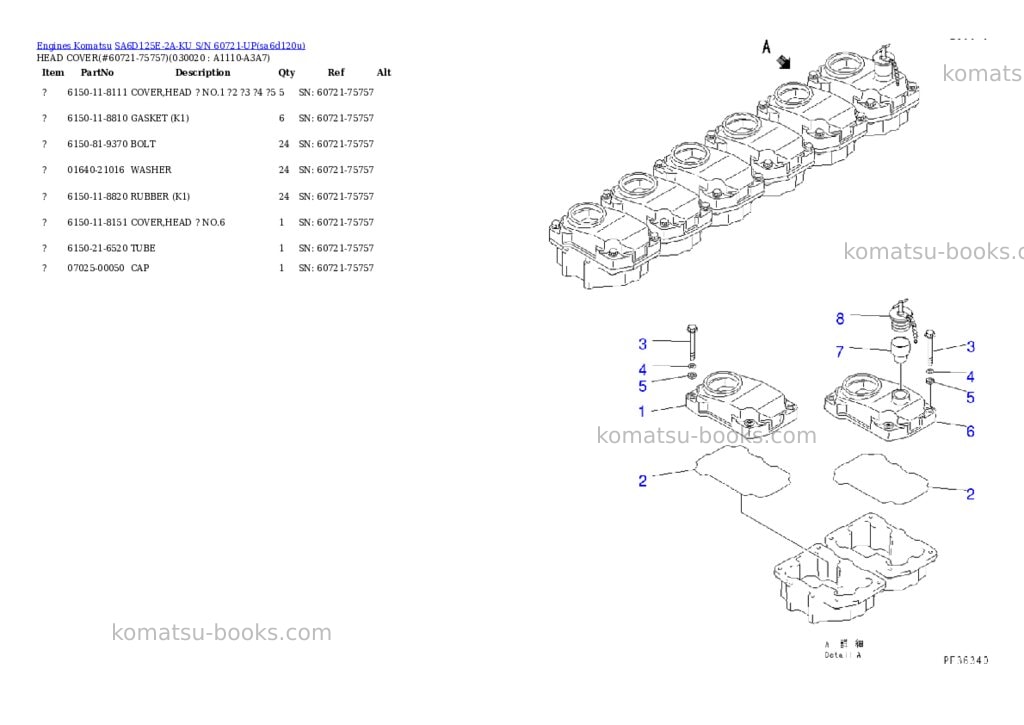 Komatsu sa6d125e-2a-ku s/n 60721-up Parts catalog cover