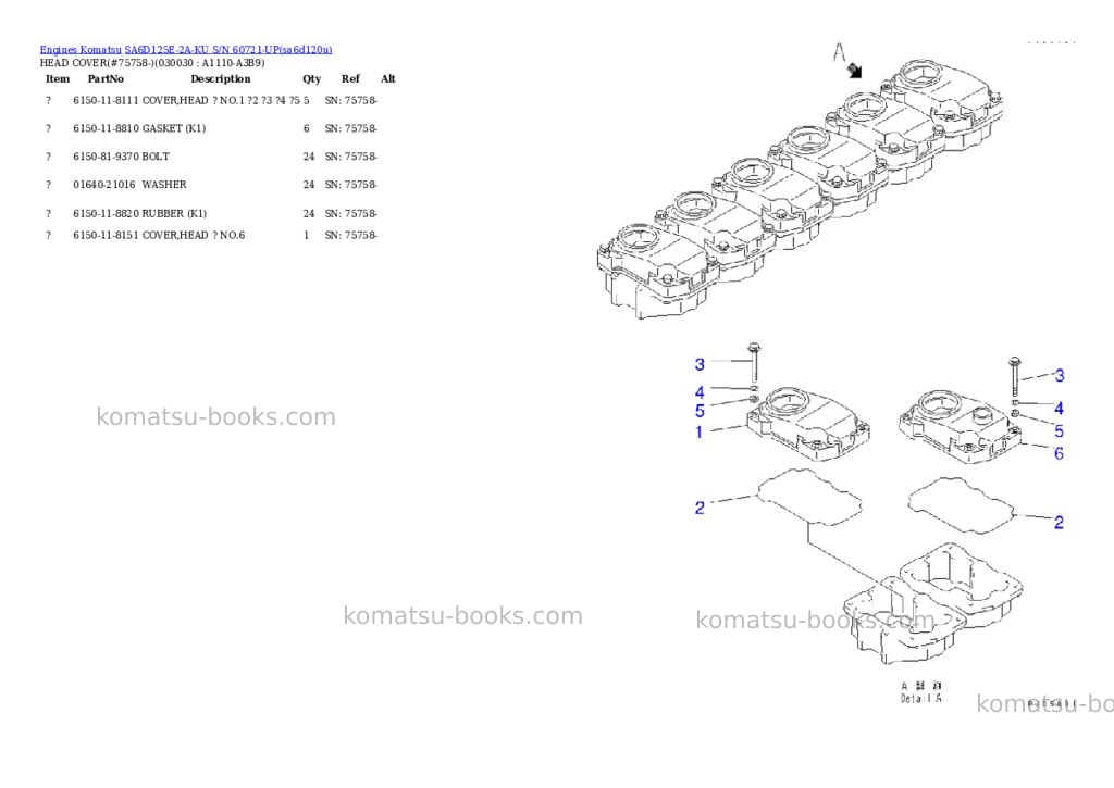 Komatsu sa6d125e-2a-ku s/n 60721-up Parts catalog cover Page 2