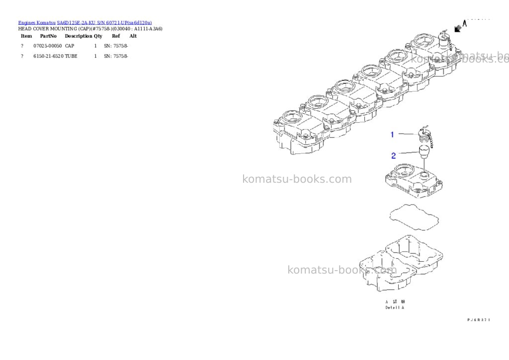 Komatsu sa6d125e-2a-ku s/n 60721-up Parts catalog cover Page 3