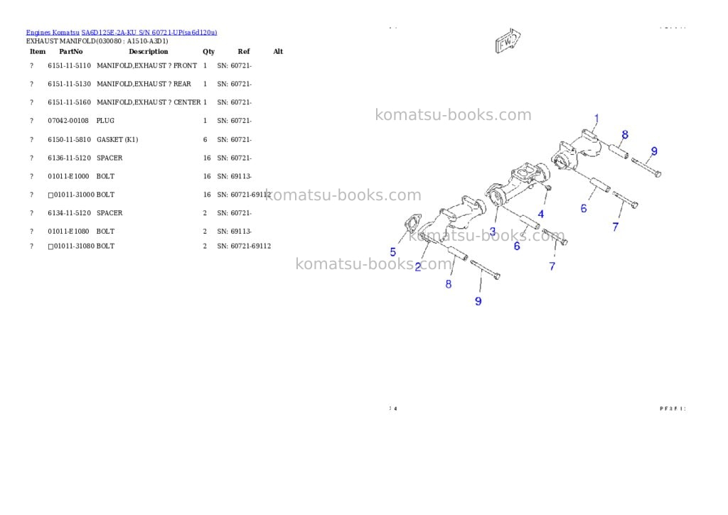 Komatsu sa6d125e-2a-ku s/n 60721-up Parts catalog cover Page 7