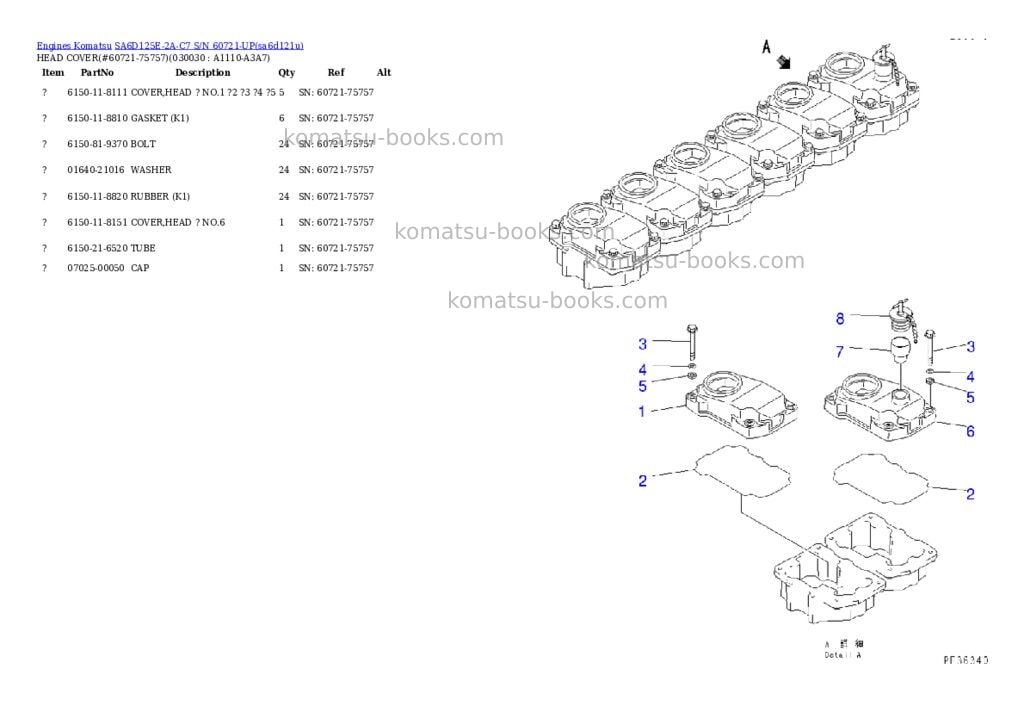 Komatsu sa6d125e-2a-c7 s/n 60721-up Parts catalog cover Page 2 Komatsu sa6d125e-2a-c7 s/n 60721-up Parts catalog cover Page 2
