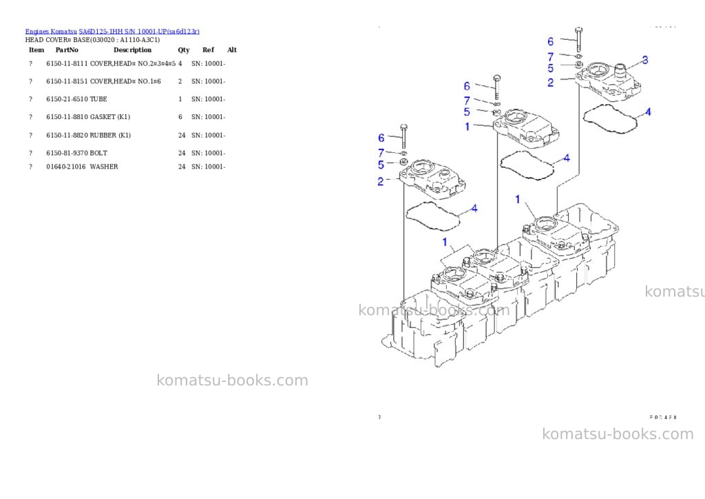 Komatsu sa6d125-1hh s/n 10001-up Parts catalog cover Komatsu sa6d125-1hh s/n 10001-up Parts catalog cover