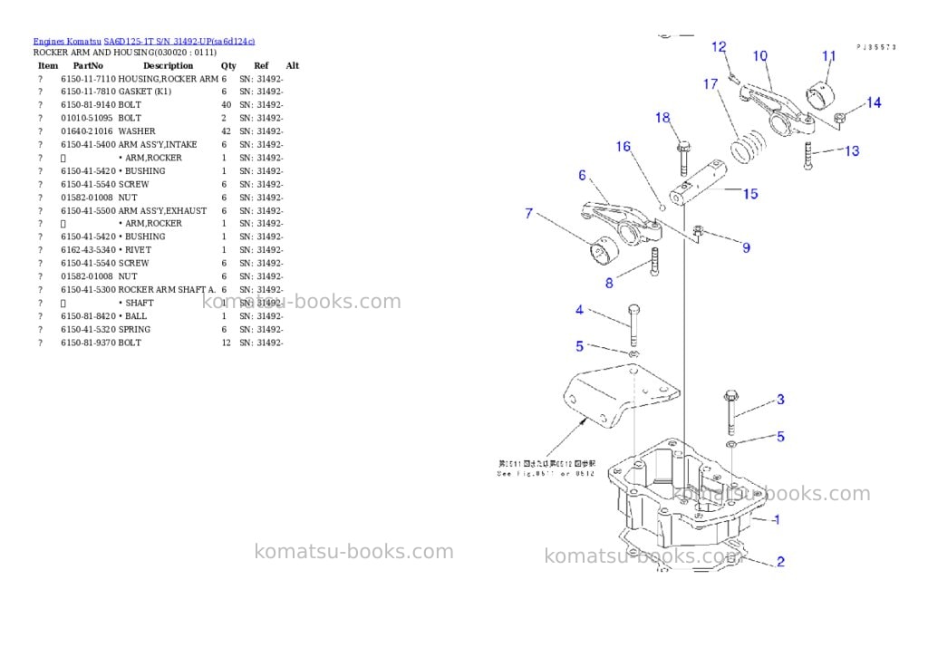 Komatsu sa6d125-1t s/n 31492-up Parts catalog cover Komatsu sa6d125-1t s/n 31492-up Parts catalog cover