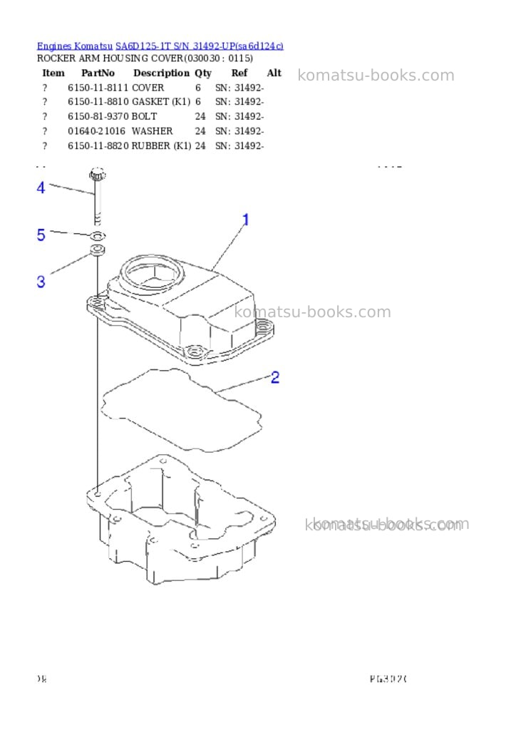 Komatsu sa6d125-1t s/n 31492-up Parts catalog cover Page 2 Komatsu sa6d125-1t s/n 31492-up Parts catalog cover Page 2