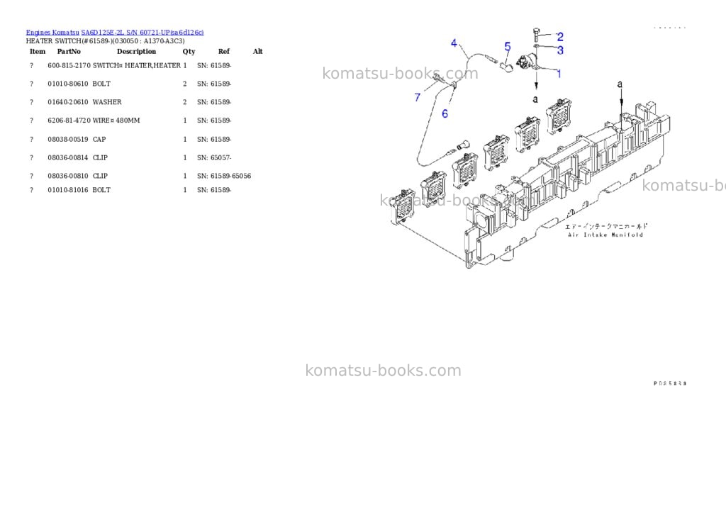 Komatsu sa6d125e-2l s/n 60721-up Parts catalog cover Page 4 Komatsu sa6d125e-2l s/n 60721-up Parts catalog cover Page 4