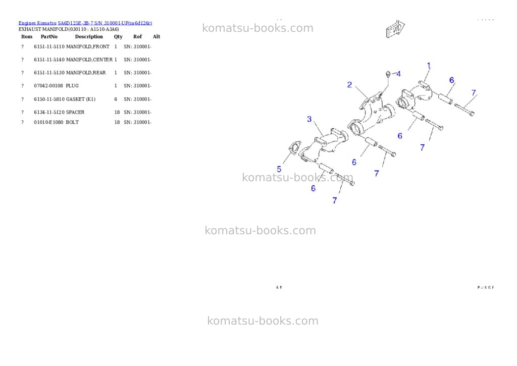 Komatsu sa6d125e-3b-7 s/n 310001-up Parts catalog cover Page 10 Komatsu sa6d125e-3b-7 s/n 310001-up Parts catalog cover Page 10