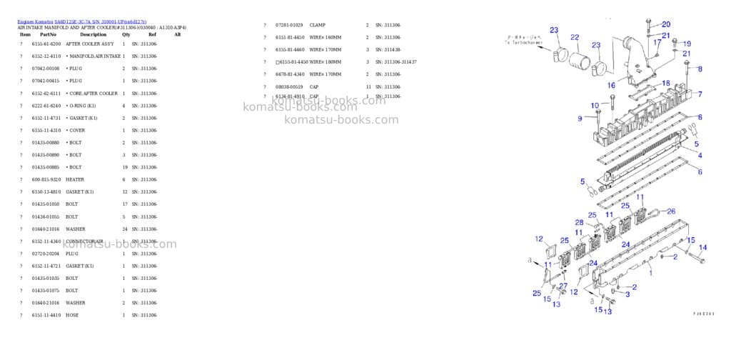 Komatsu sa6d125e-3c-7a s/n 310001-up Parts catalog cover Page 3 Komatsu sa6d125e-3c-7a s/n 310001-up Parts catalog cover Page 3