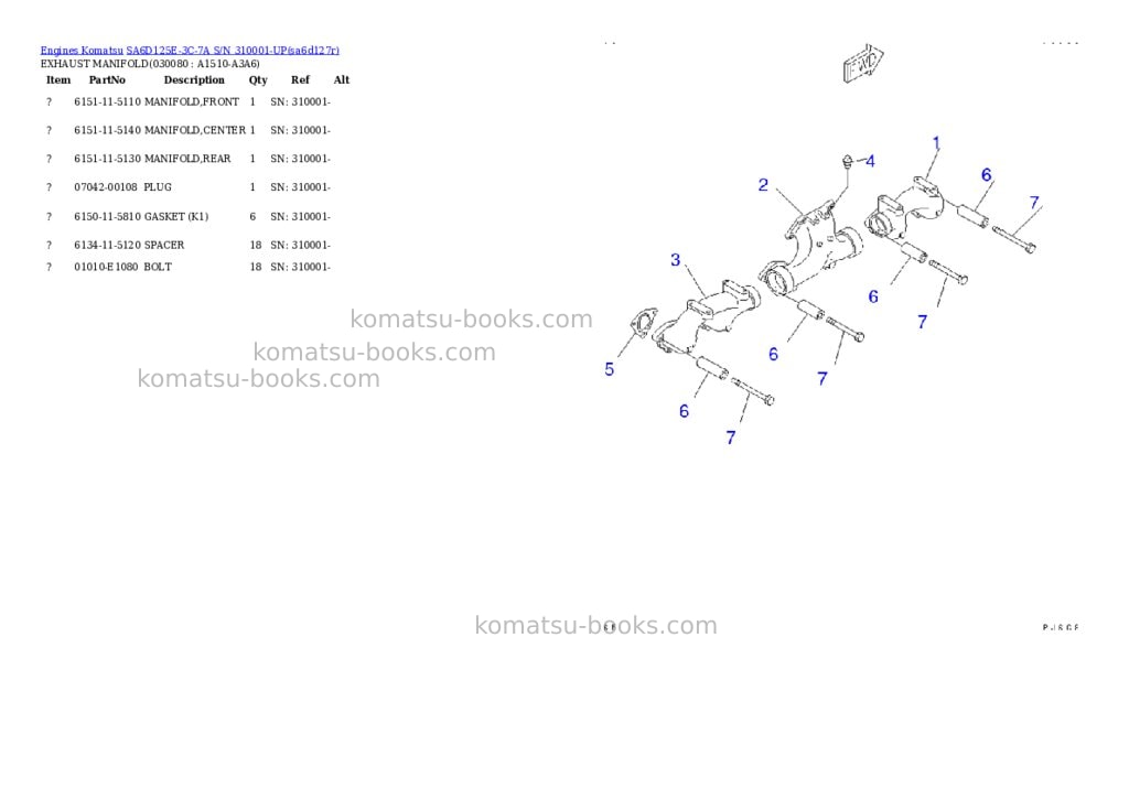 Komatsu sa6d125e-3c-7a s/n 310001-up Parts catalog cover Page 7 Komatsu sa6d125e-3c-7a s/n 310001-up Parts catalog cover Page 7