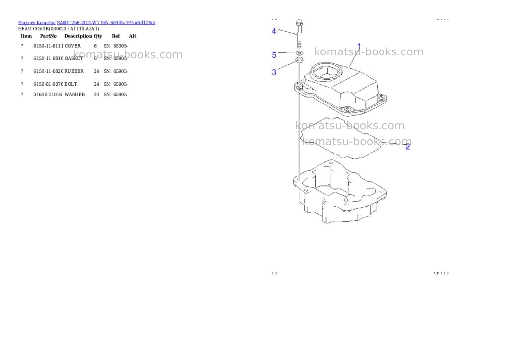 Komatsu sa6d125e-2gd-w7 s/n 65905-up Parts catalog cover Komatsu sa6d125e-2gd-w7 s/n 65905-up Parts catalog cover