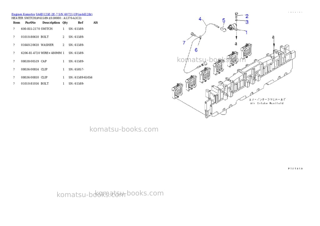 Komatsu sa6d125e-2e-7 s/n 60721-up Parts catalog cover Page 6 Komatsu sa6d125e-2e-7 s/n 60721-up Parts catalog cover Page 6