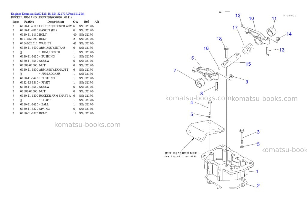 Komatsu sa6d125-1s s/n 32170-up Parts catalog cover Komatsu sa6d125-1s s/n 32170-up Parts catalog cover