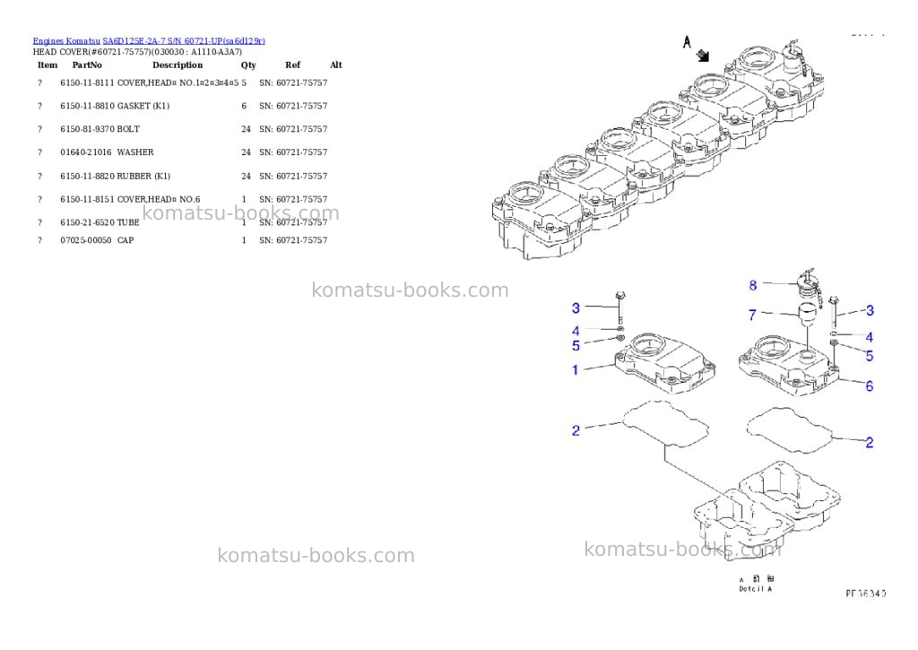 Komatsu sa6d125e-2a-7 s/n 60721-up Parts catalog cover Komatsu sa6d125e-2a-7 s/n 60721-up Parts catalog cover