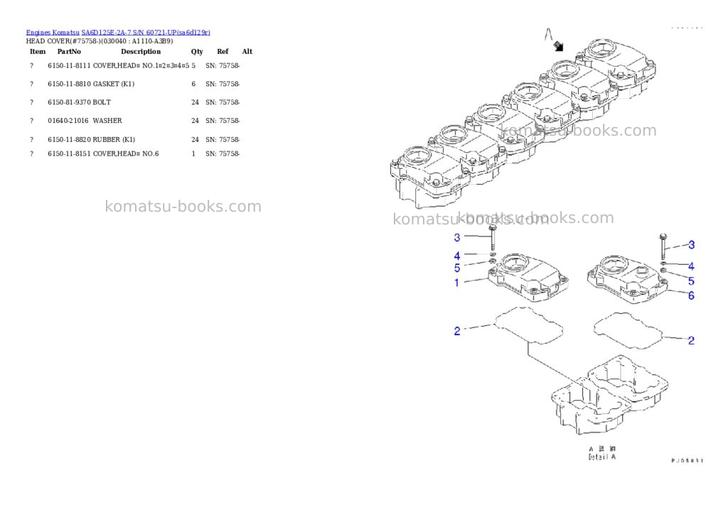 Komatsu sa6d125e-2a-7 s/n 60721-up Parts catalog cover Page 2 Komatsu sa6d125e-2a-7 s/n 60721-up Parts catalog cover Page 2