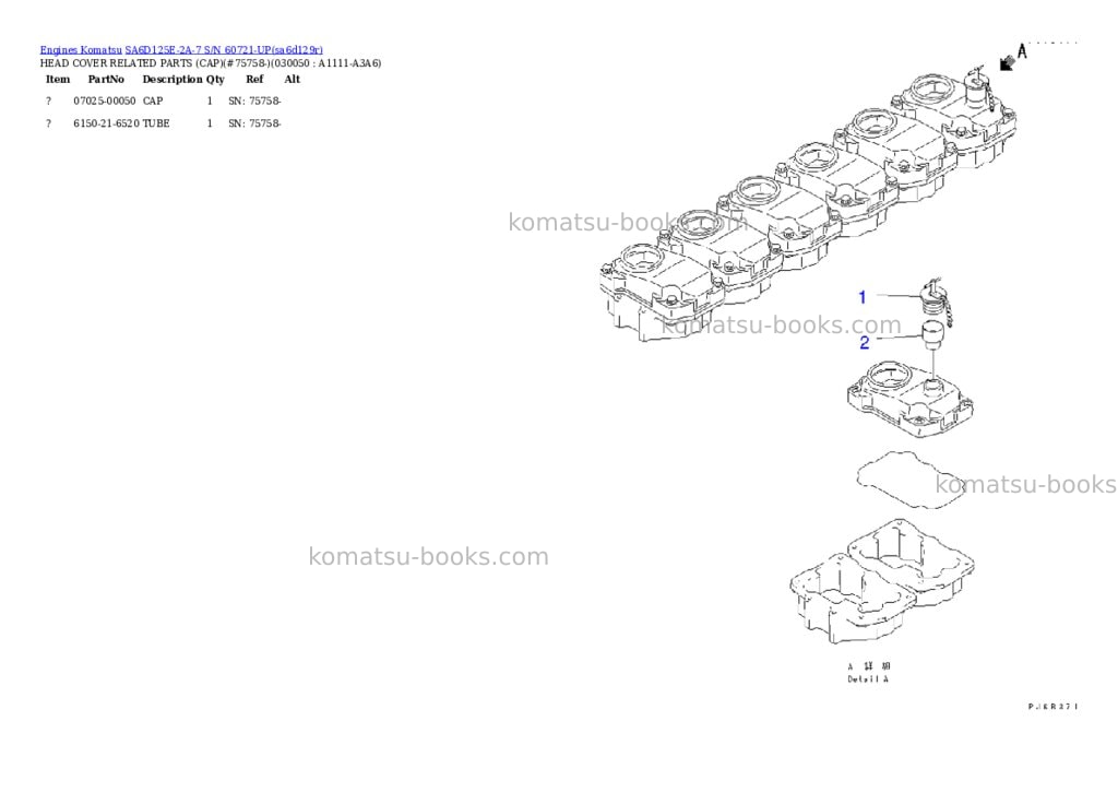 Komatsu sa6d125e-2a-7 s/n 60721-up Parts catalog cover Page 3 Komatsu sa6d125e-2a-7 s/n 60721-up Parts catalog cover Page 3